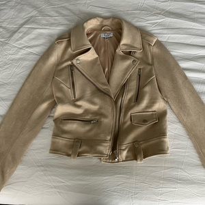 Fate Taupe Faux Suede Zippered Moto Jacket | Size S